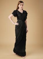 Imported Crush Black Party Wear Sequence Embroidered Ready To Wear Saree